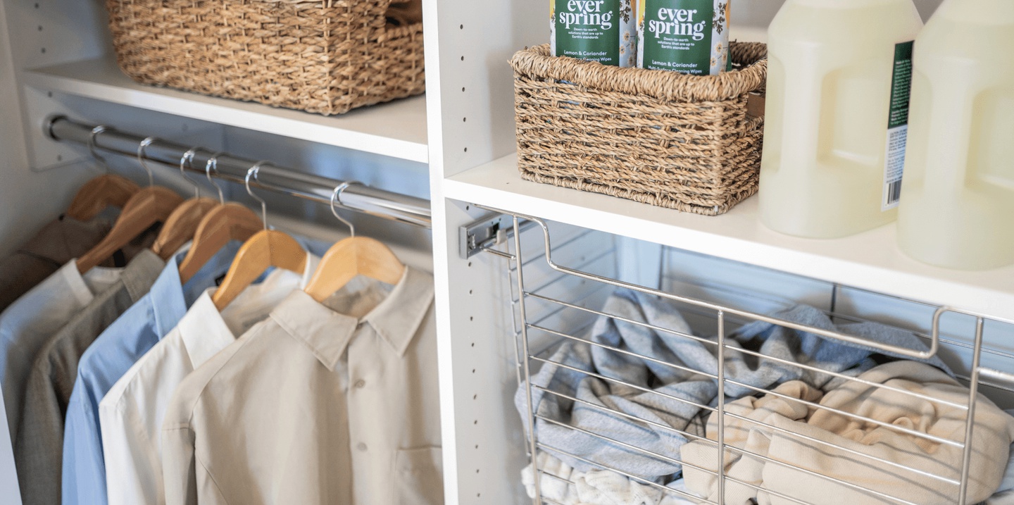 Before — cluttered laundry room